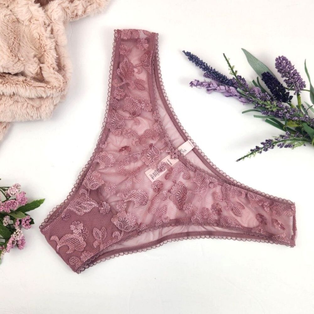 LARGE {Victoria's Secret} Pink Floral Embroidery Brazilian Panty